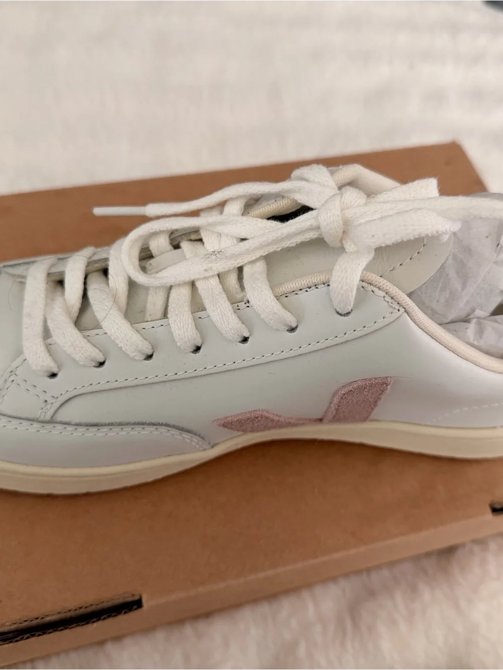 Veja Women’s V-12 Sneakers in White with Pink Suede V